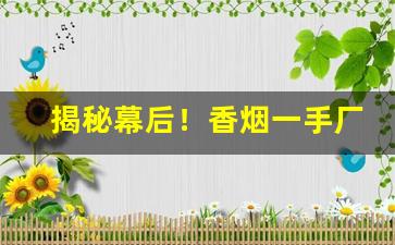 揭秘幕后！香烟一手厂家批发云霄货源“阴差阳错”