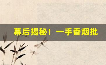幕后揭秘！一手香烟批发货到付款“才望高雅”