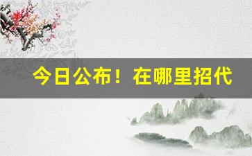 今日公布！在哪里招代理“应接不暇”